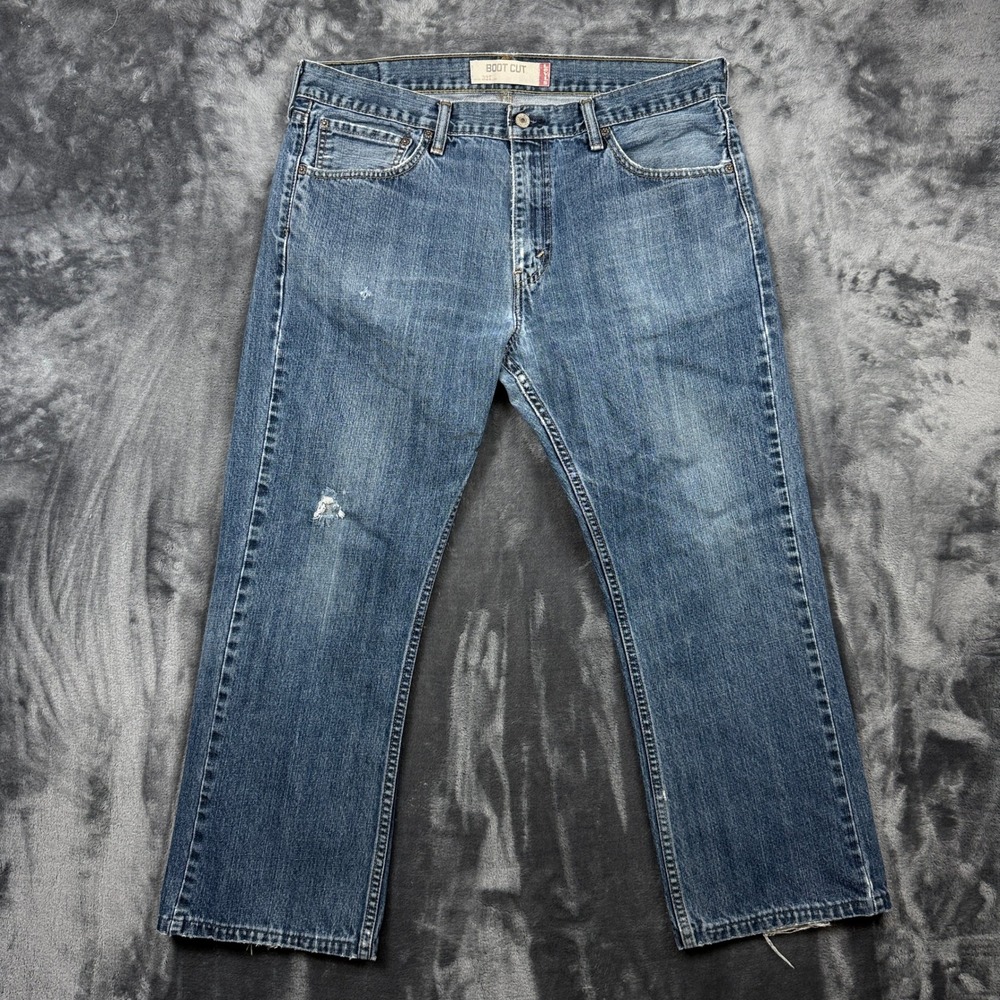 Levis 527 Bootcut Jeans Mens 36x32 Blue Distressed Denim 100% Cotton
